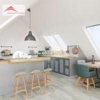 Ventanas VELUX blancas en combinación par en cocina - Las Mejores Ventanas de Tejado Ventanas VELUX blancas en combinación par en cocina - Las Mejores Ventanas de Tejado